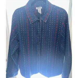 Graff by Um Company Womens Vintage Denim Embroidered Buttoned Shirt Sz Lg